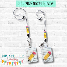Load image into Gallery viewer, Pencil lanyard card case machine embroidery design (eyelet and snap tab designs included) DIGITAL DOWNLOAD