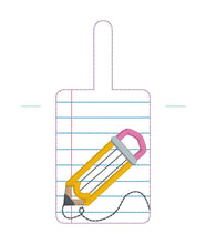 Load image into Gallery viewer, Pencil lanyard card case machine embroidery design (eyelet and snap tab designs included) DIGITAL DOWNLOAD