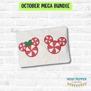 Peppermint Mouse applique set machine embroidery design (4 designs- Mugrug with 4 sizes, envelope and turned, and boy and girl designs with 5 sizes included)