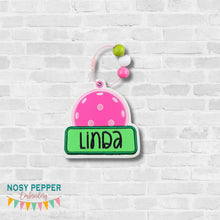 Load image into Gallery viewer, Pickleball appliqué name bag tag/ornament/bookmark machine embroidery design DIGITAL DOWNLOAD
