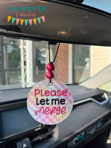Please Let Me Merge double-sided car tag machine embroidery design DIGITAL DOWNLOAD
