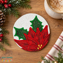 Load image into Gallery viewer, Poinsettia applique envelope Mug Rug  --2026 Holiday Bundle-- (4 sizes included) machine embroidery design DIGITAL DOWNLOAD