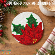 Load image into Gallery viewer, Poinsettia applique envelope Mug Rug  --2026 Holiday Bundle-- (4 sizes included) machine embroidery design DIGITAL DOWNLOAD
