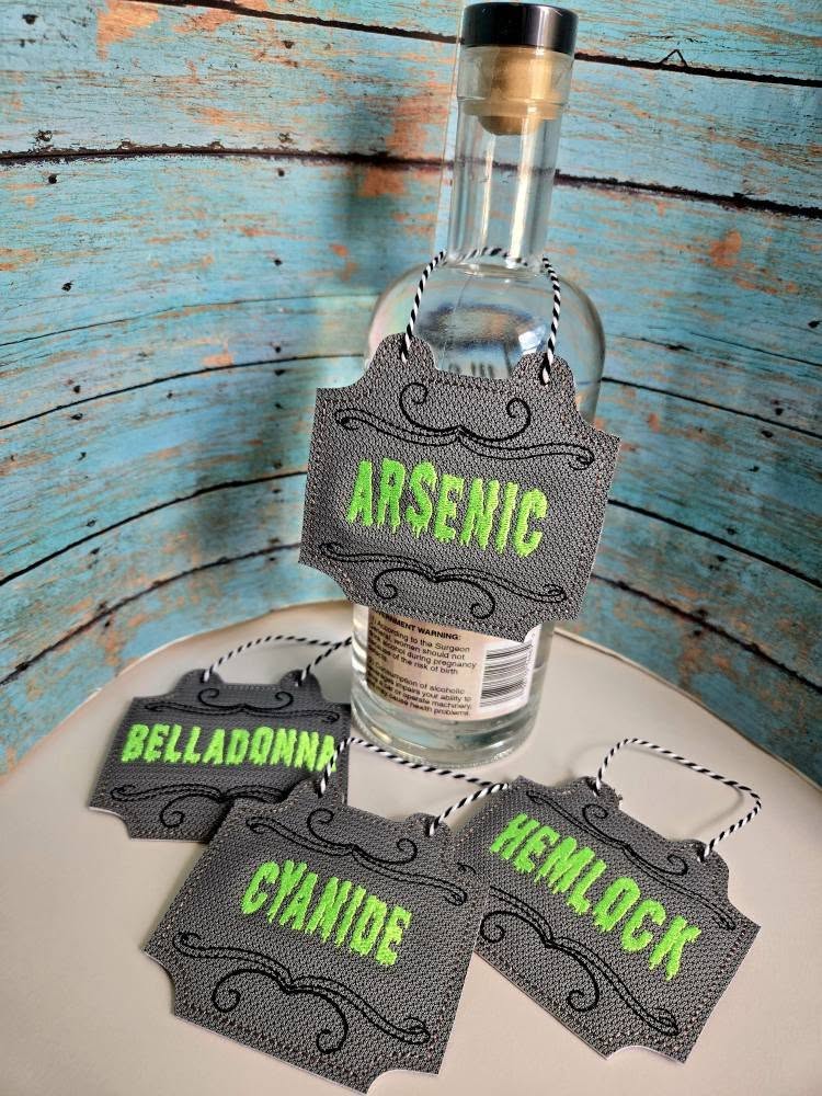 Posion Tag Poison wine tags (set of 4 designs) machine embroidery design DIGITAL ...