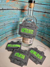 Load image into Gallery viewer, Poison wine tags (set of 4 designs) machine embroidery design DIGITAL DOWNLOAD