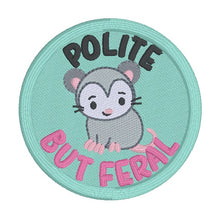 Load image into Gallery viewer, Polite But Feral patch (2 sizes included) machine embroidery design DIGITAL DOWNLOAD