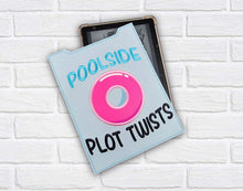 Load image into Gallery viewer, Pool Side Plot Twists applique reader sleeve (3 sizes included) machine embroidery design DIGITAL DOWNLOAD