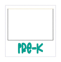 Load image into Gallery viewer, School Year frames machine embroidery design (8 designs, Pre-K thru 6th grade included) DIGITAL DOWNLOAD