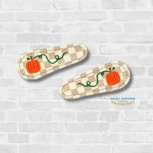 Load image into Gallery viewer, Pumpkin barrette cover machine embroidery design DIGITAL DOWNLOAD
