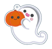 Load image into Gallery viewer, Pumpkin Ghost bookmark/ornament/bag tag machine embroidery design DIGITAL DOWNLOAD