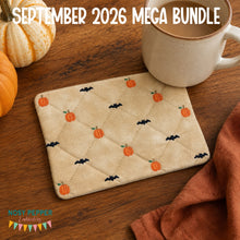 Load image into Gallery viewer, Pumpkin Quilted mug rug machine embroidery design (4 sizes, envelope and turned styles included) DIGITAL DOWNLOAD