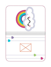 Load image into Gallery viewer, Rainbow Cloud applique notebook cover (2 sizes available) machine embroidery design DIGITAL DOWNLOAD