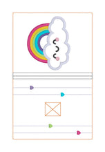 Load image into Gallery viewer, Rainbow Cloud applique notebook cover (2 sizes available) machine embroidery design DIGITAL DOWNLOAD