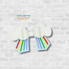 Load image into Gallery viewer, Rainbow Cloud ITH Bow (2 sizes included) machine embroidery design DIGITAL DOWNLOAD