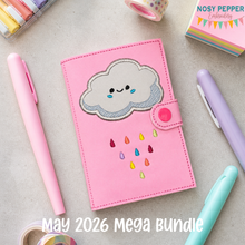 Load image into Gallery viewer, Rainbow Shower applique top load notebook cover machine embroidery design DIGITAL DOWNLOAD