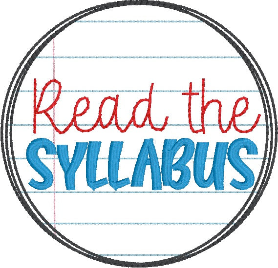 Read The Syllabus machine embroidery design (5 sizes included) DIGITAL ...