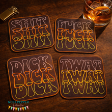 Load image into Gallery viewer, Retro Swears coaster set design machine embroidery design (4 designs included) March 24 Mature Bundle