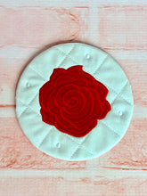 Load image into Gallery viewer, Rose applique envelope style Mug rug  machine embroidery design (5 sizes included) DIGITAL DOWNLOAD
