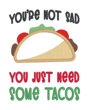 Load image into Gallery viewer, Sad Tacos applique machine embroidery design (4 sizes included) DIGITAL DOWNLOAD