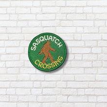 Load image into Gallery viewer, Sasquatch Crossing patch (2 sizes included) machine embroidery design DIGITAL DOWNLOAD