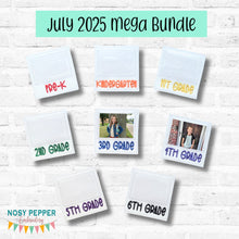 Load image into Gallery viewer, School Year frames machine embroidery design (8 designs, Pre-K thru 6th grade included) DIGITAL DOWNLOAD