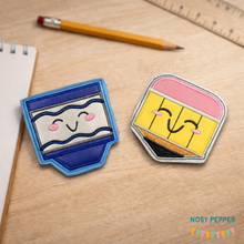 Load image into Gallery viewer, Crayon and Pencil coaster (2 designs included) July 2024 Mystery Bundle machine embroidery design DIGITAL DOWNLOAD