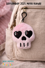 Load image into Gallery viewer, Heart Skull Mini Stuffie Embroidery Design – Goth ITH Plushie Digital Download