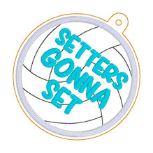 Load image into Gallery viewer, Volleyball appliqué bag tag set (3 designs included) machine embroidery design DIGITAL DOWNLOAD