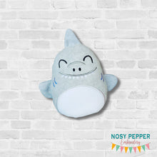 Load image into Gallery viewer, Shark stuffie (5 sizes included) machine embroidery design DIGITAL DOWNLOAD
