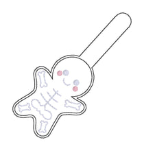 Load image into Gallery viewer, Skeleton Gingerbread snap tab and eyelet fob set (single and multi files included) machine embroidery design DIGITAL DOWNLOAD