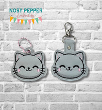 Load image into Gallery viewer, Cute Cat snap tab and eyelet fob Spring 2025 Skill Builder Bundle (single and multi files included) machine embroidery file DIGITAL DOWNLOAD