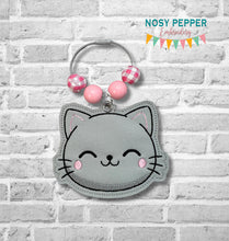 Load image into Gallery viewer, Cute Cat snap tab and eyelet fob Spring 2025 Skill Builder Bundle (single and multi files included) machine embroidery file DIGITAL DOWNLOAD