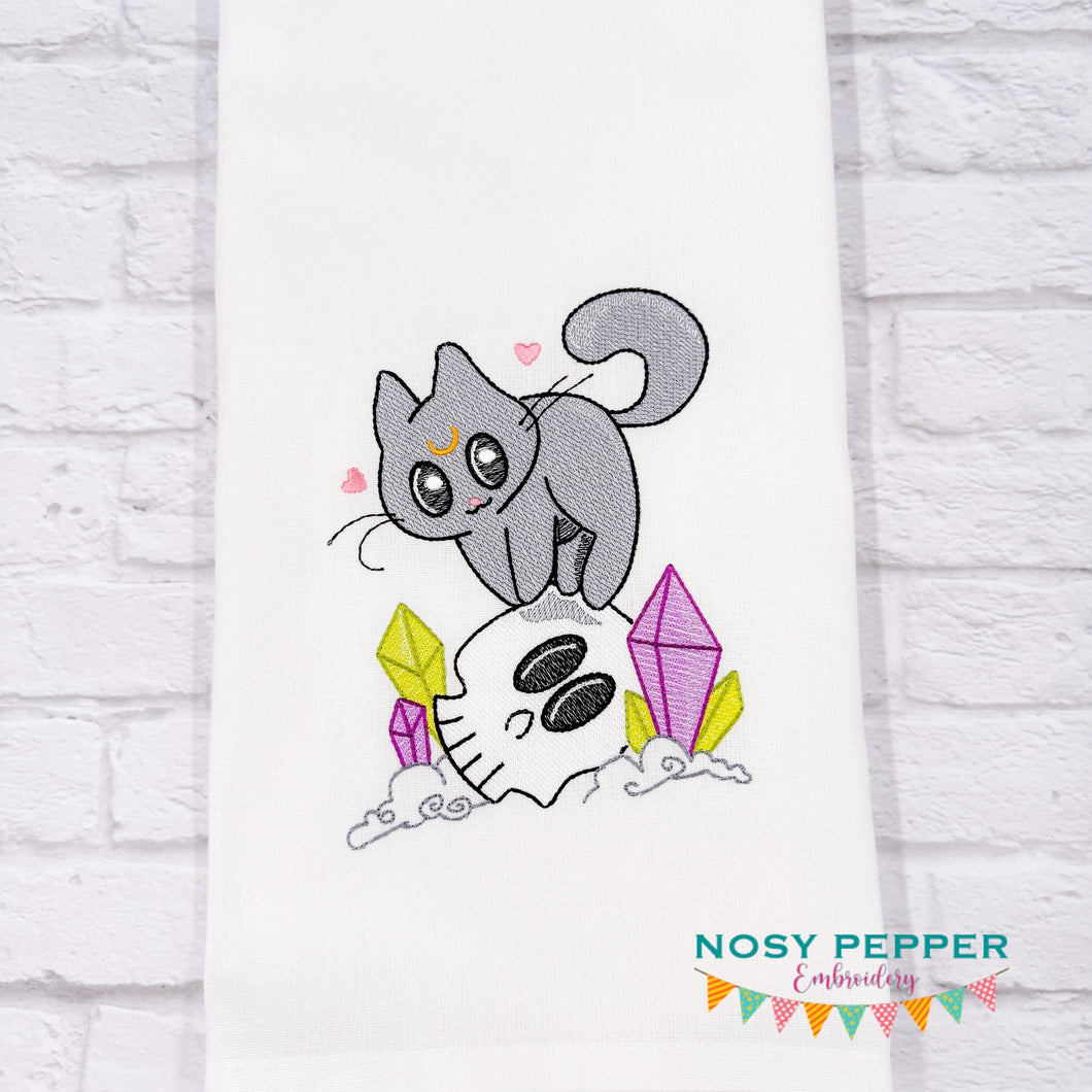 Skull Kitty Sketchy machine embroidery design (5 sizes included) DIGITAL DOWNLOAD