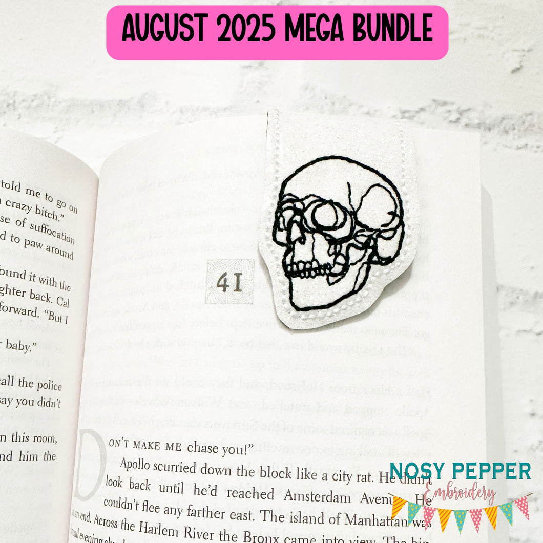 Skull magnetic bookmark machine embroidery design (single and multi files included) DIGITAL DOWNLOAD