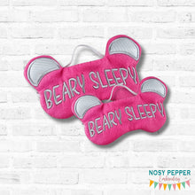 Load image into Gallery viewer, Bearly Sleepy sleep mask machine embroidery design (2 sizes included) Fall 25 Skill Builder Bundle DIGITAL DOWNLOAD
