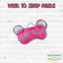 Load image into Gallery viewer, Bearly Sleepy sleep mask machine embroidery design (2 sizes included) Fall 25 Skill Builder Bundle DIGITAL DOWNLOAD