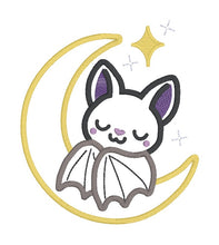 Load image into Gallery viewer, Sleepy Bat applique machine embroidery design (4 sizes included) DIGITAL DOWNLOAD