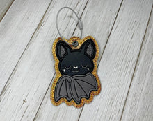 Load image into Gallery viewer, Sleepy Bat applique bag tag machine embroidery design DIGITAL DOWNLOAD