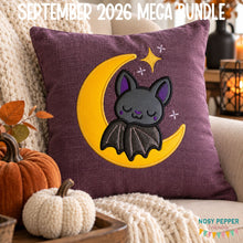 Load image into Gallery viewer, Sleepy Bat applique machine embroidery design (4 sizes included) DIGITAL DOWNLOAD