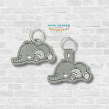 Load image into Gallery viewer, Sleepy Elephant snap tab and eyelet fob March 25 Mystery Bundle (single and multi files included) machine embroidery file DIGITAL DOWNLOAD