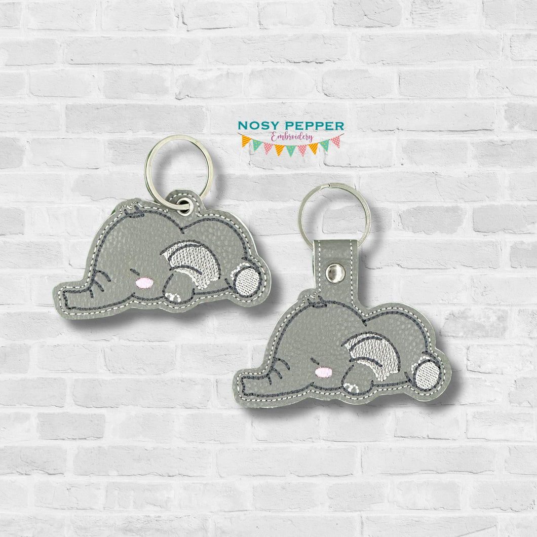 Sleepy Elephant snap tab and eyelet fob March 25 Mystery Bundle (single and multi files included) machine embroidery file DIGITAL DOWNLOAD
