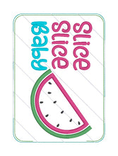 Load image into Gallery viewer, Slice Slice Baby applique mug rug machine embroidery design (4 sizes, envelope and turned styles included) DIGITAL DOWNLOAD