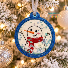 Load image into Gallery viewer, Happy Snowman applique ornament --2026 Holiday Bundle-- machine embroidery design DIGITAL DOWNLOAD