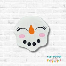 Load image into Gallery viewer, Happy Snowman Mug rug envelope style machine embroidery design (6 sizes included) DIGITAL DOWNLOAD