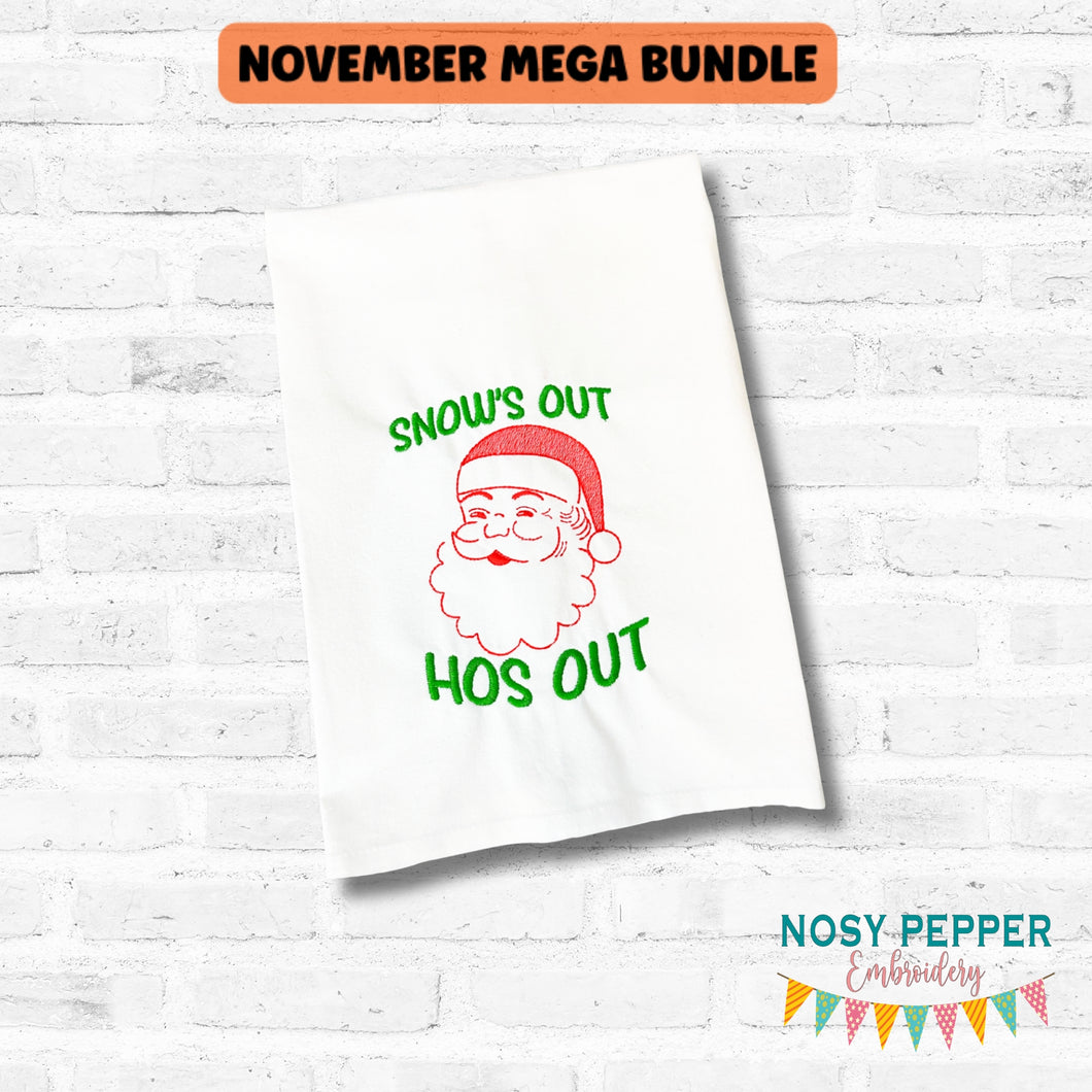 Snows Out Hos Out sketchy machine embroidery design (5 sizes included) DIGITAL DOWNLOAD