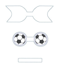 Load image into Gallery viewer, Soccer ITH Bow (2 sizes included) machine embroidery design DIGITAL DOWNLOAD