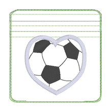 Load image into Gallery viewer, Soccer Heart applique ITH Bag (5 sizes available) machine embroidery design DIGITAL DOWNLOAD