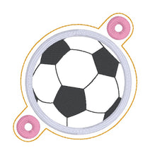 Load image into Gallery viewer, Soccer applique bun cover machine embroidery design DIGITAL DOWNLOAD