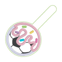 Load image into Gallery viewer, Soccer Drip Applique snap tab and eyelet fob machine embroidery design DIGITAL DOWNLOAD