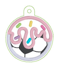 Load image into Gallery viewer, Soccer Drip Applique snap tab and eyelet fob machine embroidery design DIGITAL DOWNLOAD